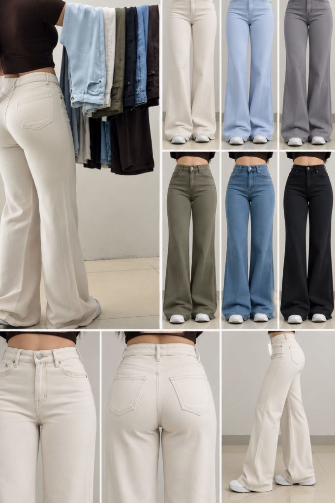 Ivory Beige High-Waist Flared Jeans