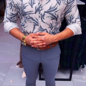 Bold Red Tropical Leaf Textured Shirt - Premium Comfort at ₹149