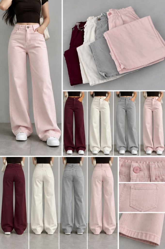 Blush Pink High-Waist Wide-Leg Jeans