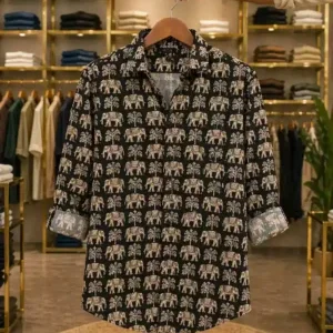 Black Elephant Print Full-Sleeve Men's Casual Shirt – Contemporary Designer Wear