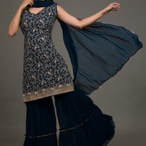 Peacock Blue Embroidered Georgette Salwar Suit - Traditional Indian Ethnic Wear