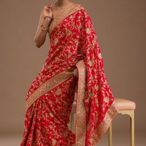 Red Zariwork Georgette Designer Saree